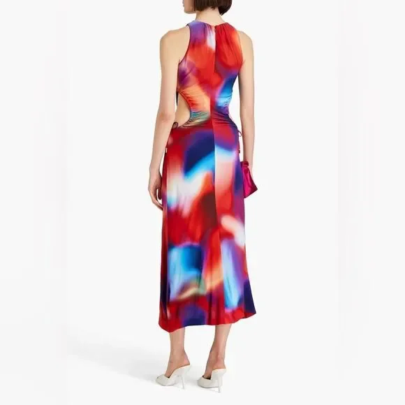 REBECCA VALLANCE Del Prado Cutout Printed Jersey Midi Dress Size 6